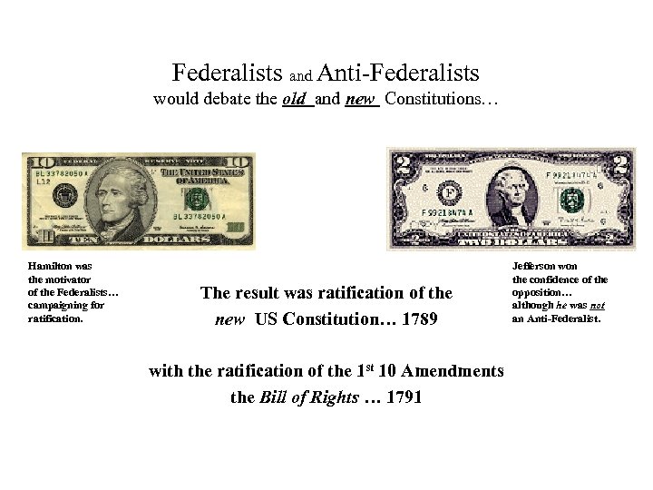 Federalists and Anti-Federalists would debate the old and new Constitutions… Hamilton was the motivator