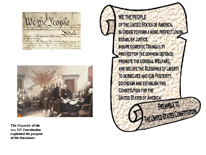 The Preamble of the new US Constitution explained the purpose of the document. 