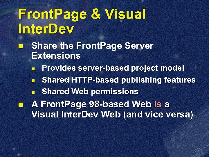 Front. Page & Visual Inter. Dev n Share the Front. Page Server Extensions n
