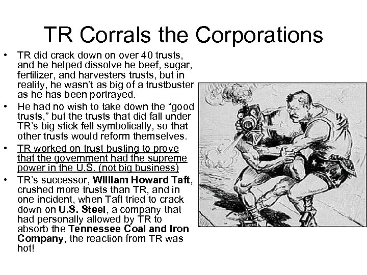 TR Corrals the Corporations • TR did crack down on over 40 trusts, and