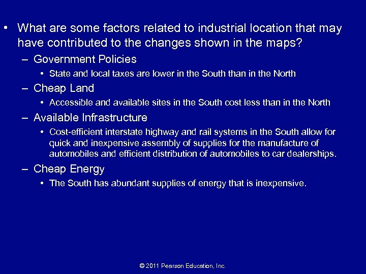  • What are some factors related to industrial location that may have contributed