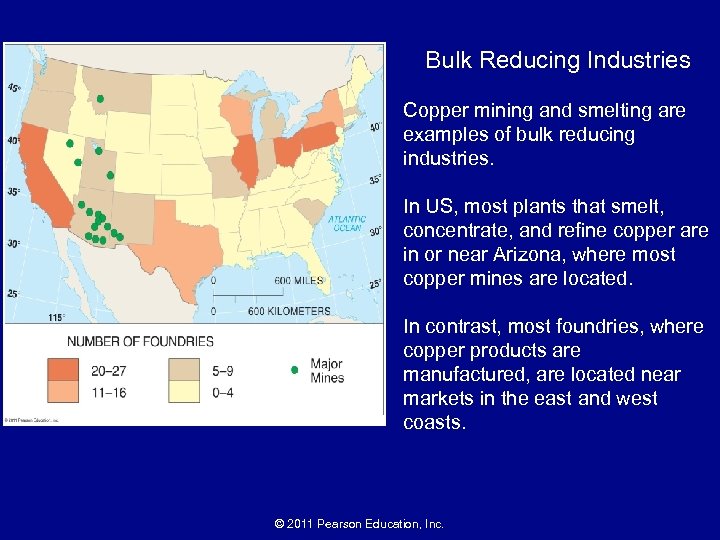 Bulk Reducing Industries Copper mining and smelting are examples of bulk reducing industries. In