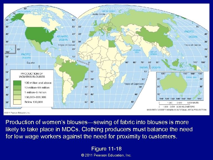 Production of women’s blouses—sewing of fabric into blouses is more likely to take place