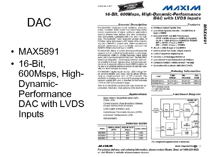 DAC • MAX 5891 • 16 -Bit, 600 Msps, High. Dynamic. Performance DAC with