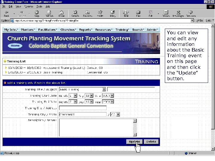 - Edit Training Events You can view and edit any information about the Basic