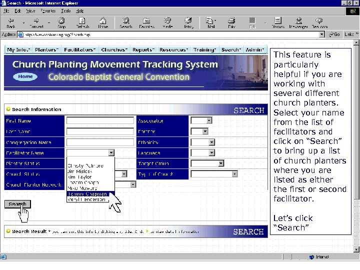 Find a list of church planters/plants This feature is particularly helpful if you are