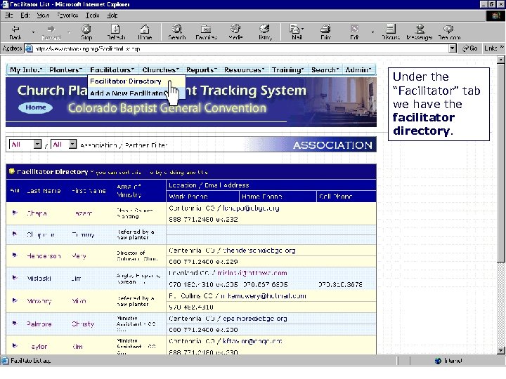 - Facilitator Directory Under the “Facilitator” tab we have the facilitator directory. 