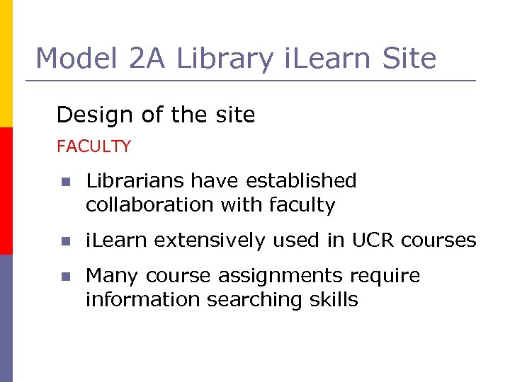 Model 2 A Library i. Learn Site Design of the site FACULTY n Librarians