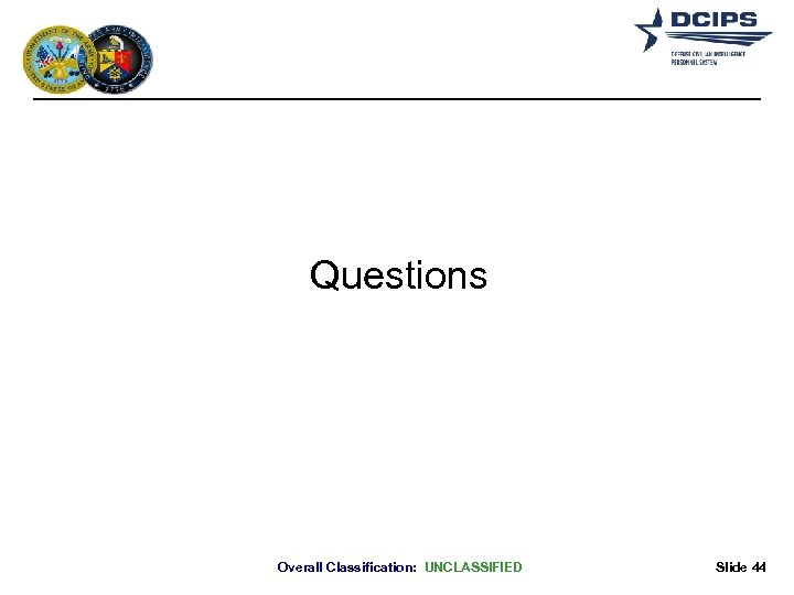 Questions Overall Classification: UNCLASSIFIED Slide 44 