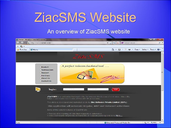 Ziac. SMS Website An overview of Ziac. SMS website 