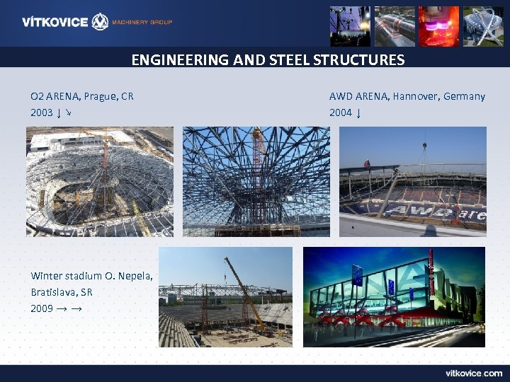 ENGINEERING AND STEEL STRUCTURES O 2 ARENA, Prague, CR 2003 ↓ ↘ Winter stadium