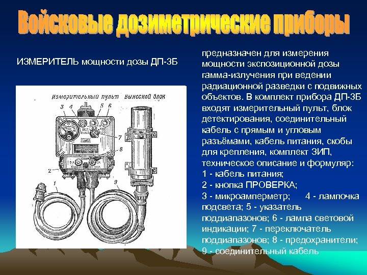 ИЗМЕРИТЕЛЬ мощности дозы ДП-3 Б предназначен для измерения мощности экспозиционной дозы гамма-излучения при ведении