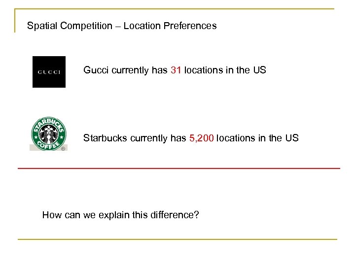 Spatial Competition – Location Preferences Gucci currently has 31 locations in the US Starbucks
