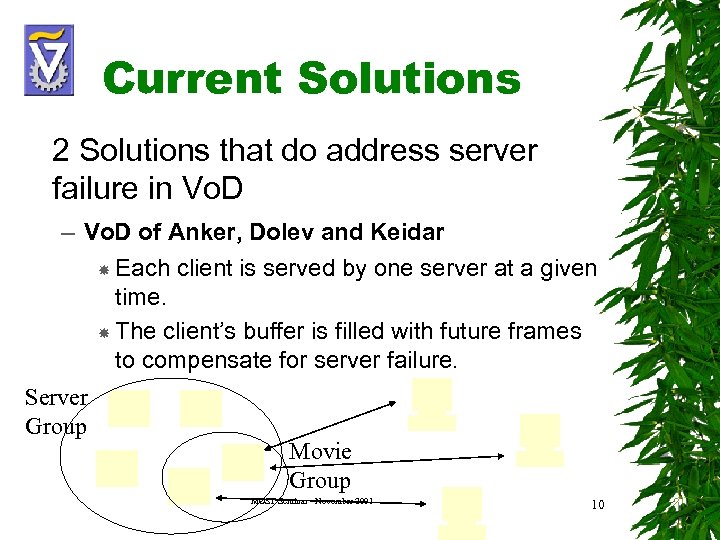 Current Solutions 2 Solutions that do address server failure in Vo. D – Vo.