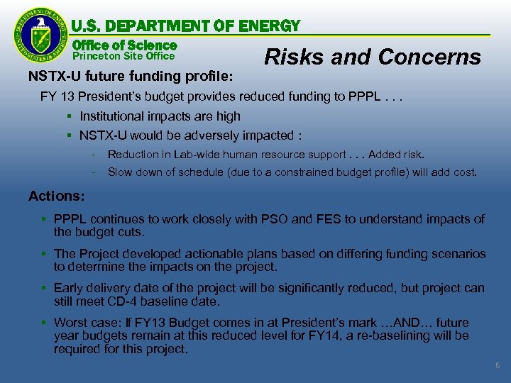 U. S. DEPARTMENT OF ENERGY Office of Science Princeton Site Office NSTX-U future funding