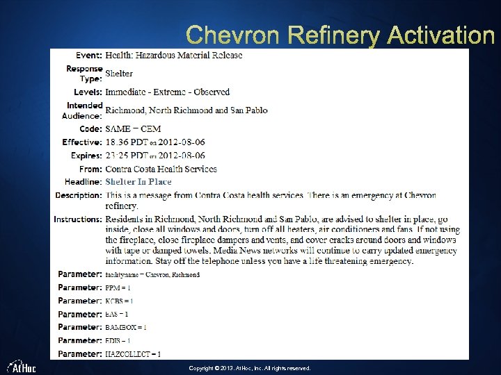 Copyright © 2013. At. Hoc, Inc. All rights reserved. 