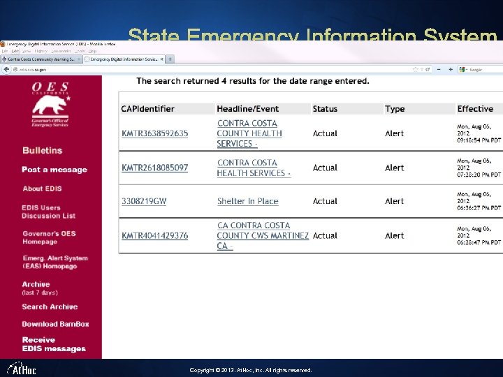 Copyright © 2013. At. Hoc, Inc. All rights reserved. 