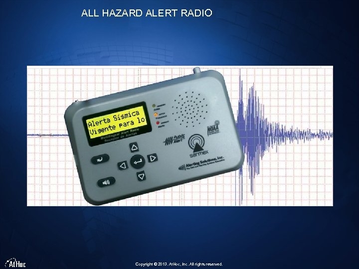 ALL HAZARD ALERT RADIO Copyright © 2013. At. Hoc, Inc. All rights reserved. 
