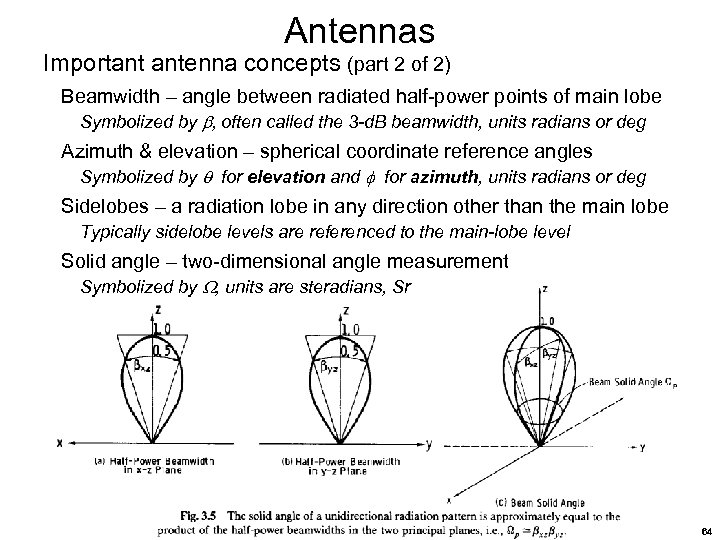 Antennas Important antenna concepts (part 2 of 2) Beamwidth – angle between radiated half-power