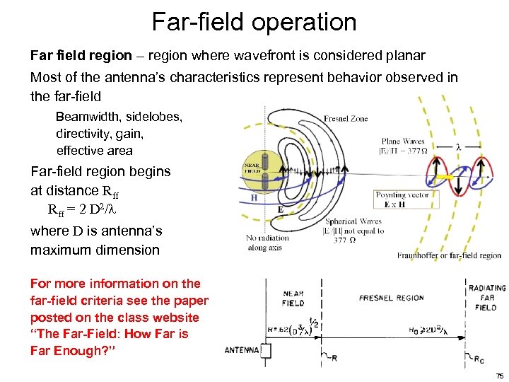 Far-field operation Far field region – region where wavefront is considered planar Most of