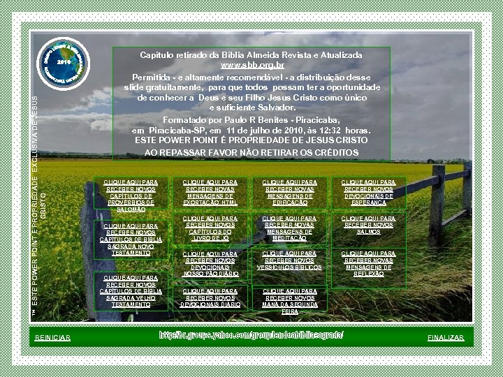 ™ ESTE POWER POINT E PROPRIEDADE EXCLUSIVA DE JESUS CRISTO REINICIAR Capítulo retirado da