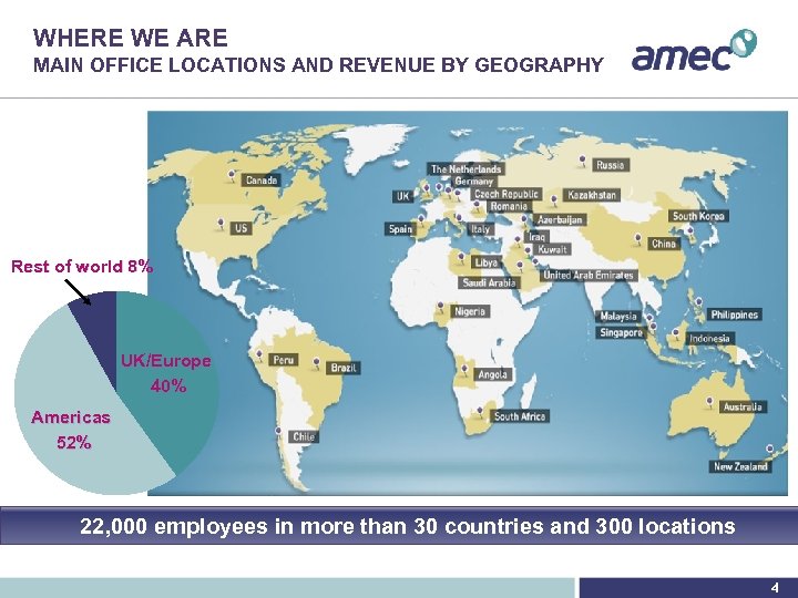 WHERE WE ARE MAIN OFFICE LOCATIONS AND REVENUE BY GEOGRAPHY Rest of world 8%