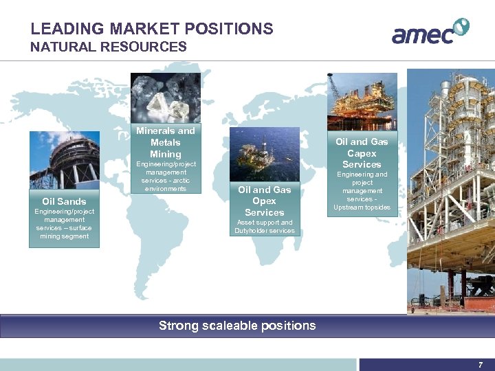 LEADING MARKET POSITIONS NATURAL RESOURCES Minerals and Metals Mining Engineering/project management services - arctic