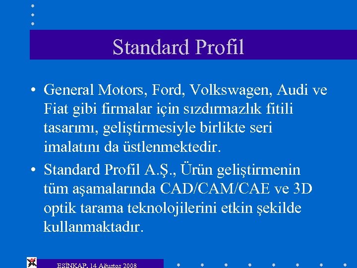 Standard Profil • General Motors, Ford, Volkswagen, Audi ve Fiat gibi firmalar için sızdırmazlık