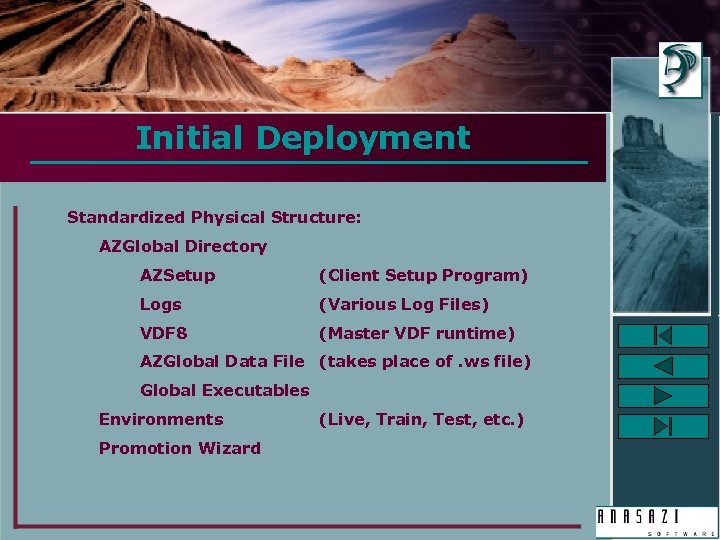 Initial Deployment Standardized Physical Structure: AZGlobal Directory AZSetup (Client Setup Program) Logs (Various Log