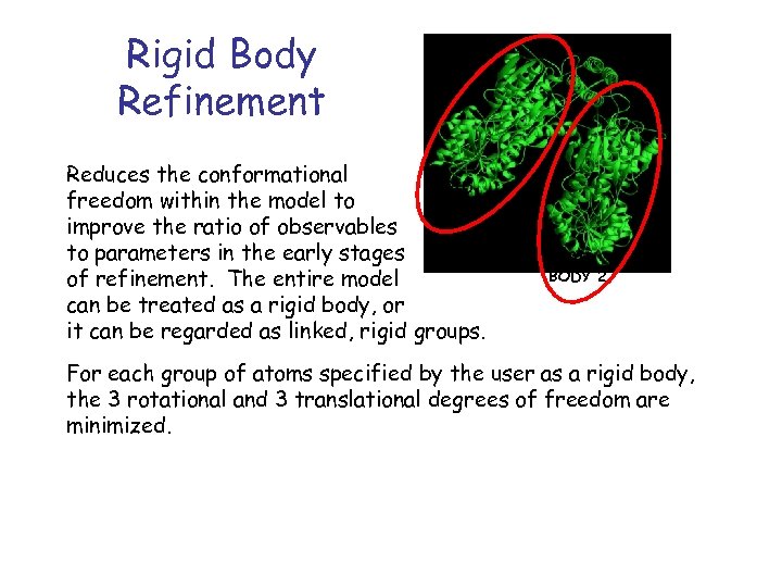 Rigid Body Refinement Reduces the conformational RIGID freedom within the model to BODY 1