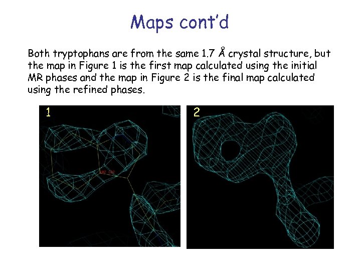 Maps cont’d Both tryptophans are from the same 1. 7 Å crystal structure, but