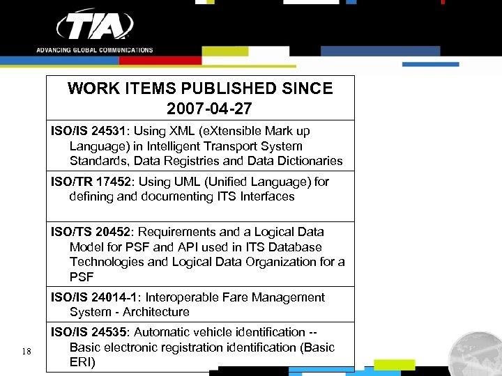 WORK ITEMS PUBLISHED SINCE 2007 -04 -27 ISO/IS 24531: Using XML (e. Xtensible Mark