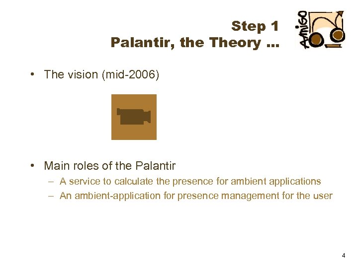 Step 1 Palantir, the Theory … • The vision (mid-2006) • Main roles of