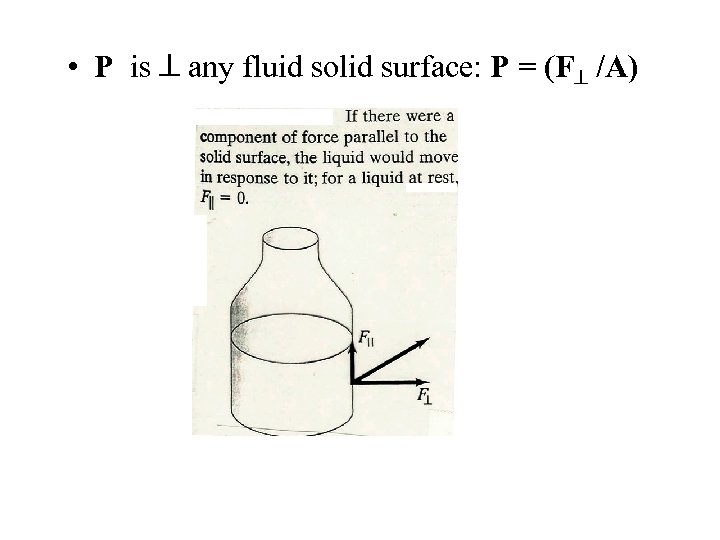  • P is any fluid solid surface: P = (F /A) 