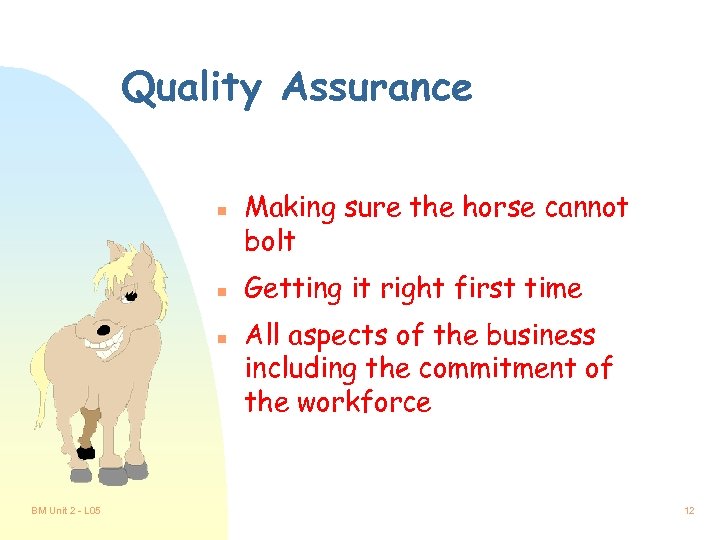Quality Assurance n n n BM Unit 2 - L 05 Making sure the