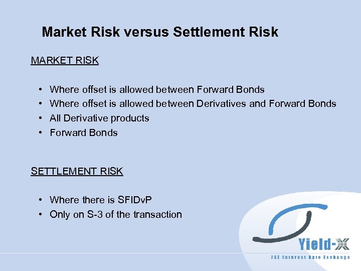 Market Risk versus Settlement Risk MARKET RISK • • Where offset is allowed between