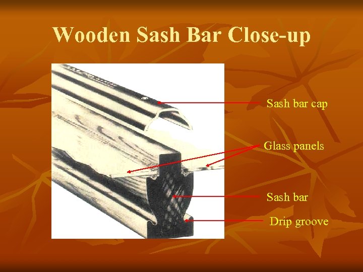 Wooden Sash Bar Close-up Sash bar cap Glass panels Sash bar Drip groove 