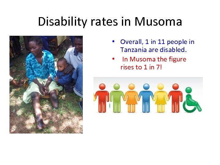 Disability rates in Musoma • Overall, 1 in 11 people in Tanzania are disabled.