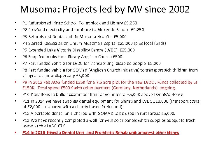 Musoma: Projects led by MV since 2002 • • • • P 1 Refurbished