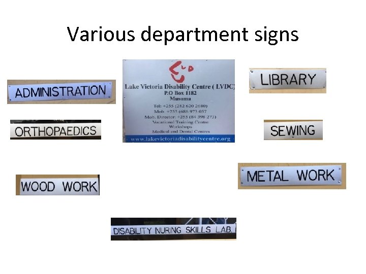 Various department signs 