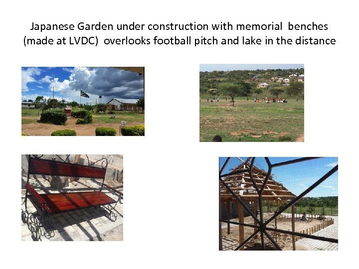 Japanese Garden under construction with memorial benches (made at LVDC) overlooks football pitch and