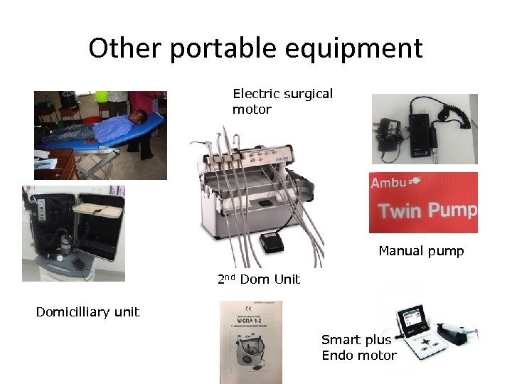 Other portable equipment Electric surgical motor Manual pump 2 nd Dom Unit Domicilliary unit