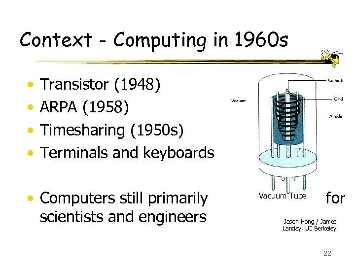 Context - Computing in 1960 s • • Transistor (1948) ARPA (1958) Timesharing (1950