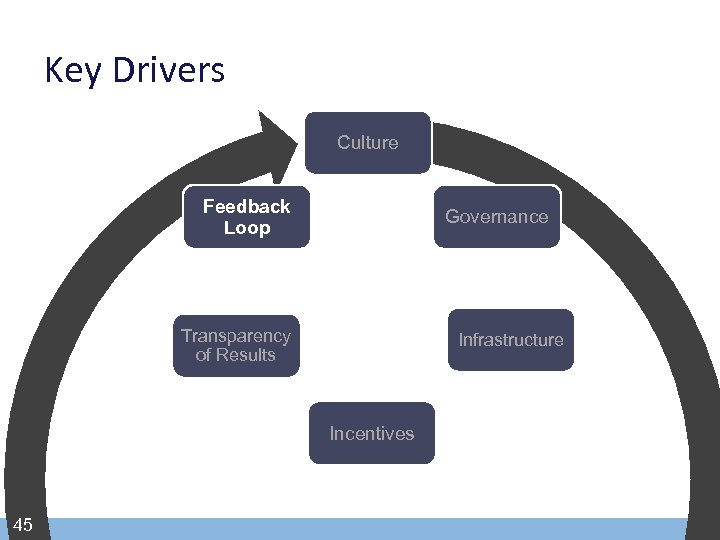 Key Drivers Culture Feedback Loop Governance Transparency of Results Infrastructure Incentives 45 