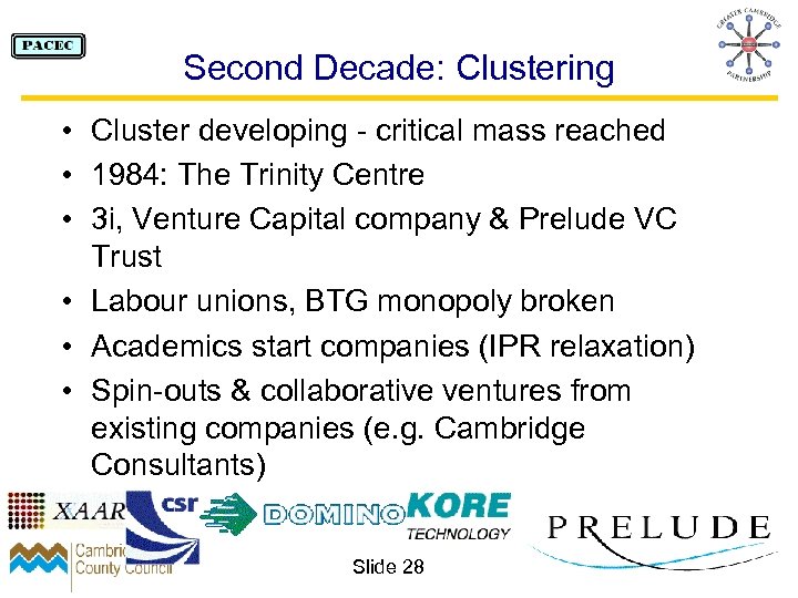 Second Decade: Clustering • Cluster developing - critical mass reached • 1984: The Trinity