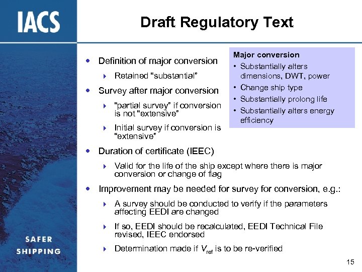 Draft Regulatory Text Definition of major conversion } Retained “substantial” Survey after major conversion