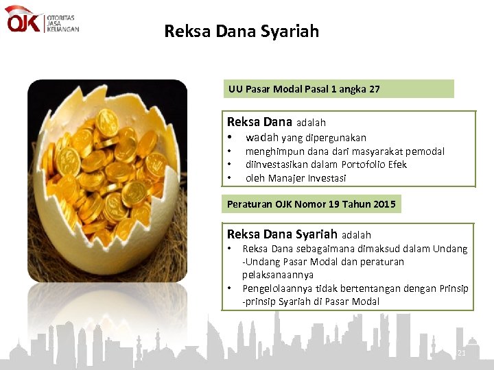 Reksa Dana Syariah UU Pasar Modal Pasal 1 angka 27 Reksa Dana adalah •