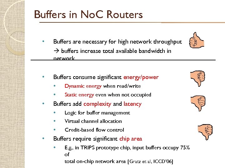 Buffers in No. C Routers • Buffers are necessary for high network throughput buffers