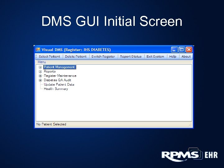 DMS GUI Initial Screen 