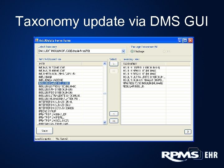 Taxonomy update via DMS GUI 